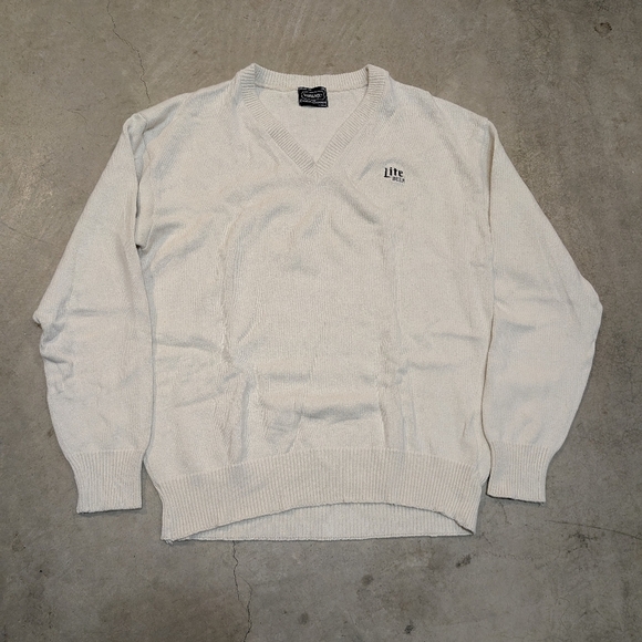 VTG Miller Lite Sweater Men's XL Cream Tight Knit Pull Over - Picture 1 of 6